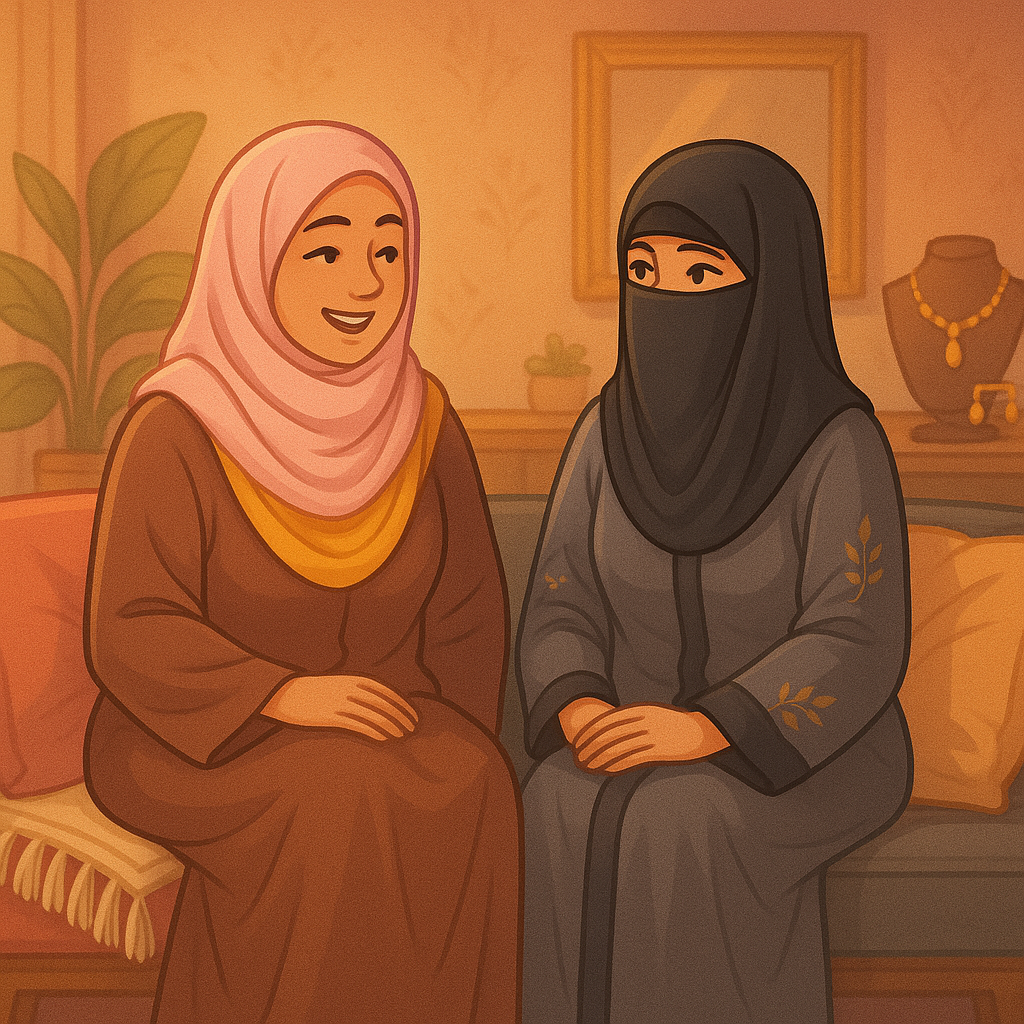 Sisters selling abaya in Singapore.