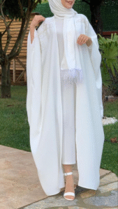 White abaya set with gold detailing